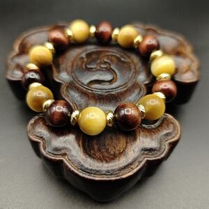 Mix Red&Gold Tiger's Eyes Stone Bead Bracelet